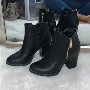 Black Leather Heeled Booties